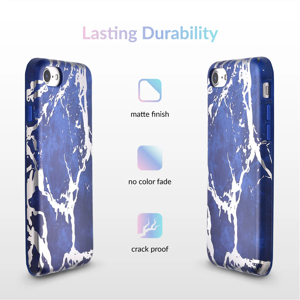 Navy Blue Marble Silver Chrome iPhone Case - Image 5