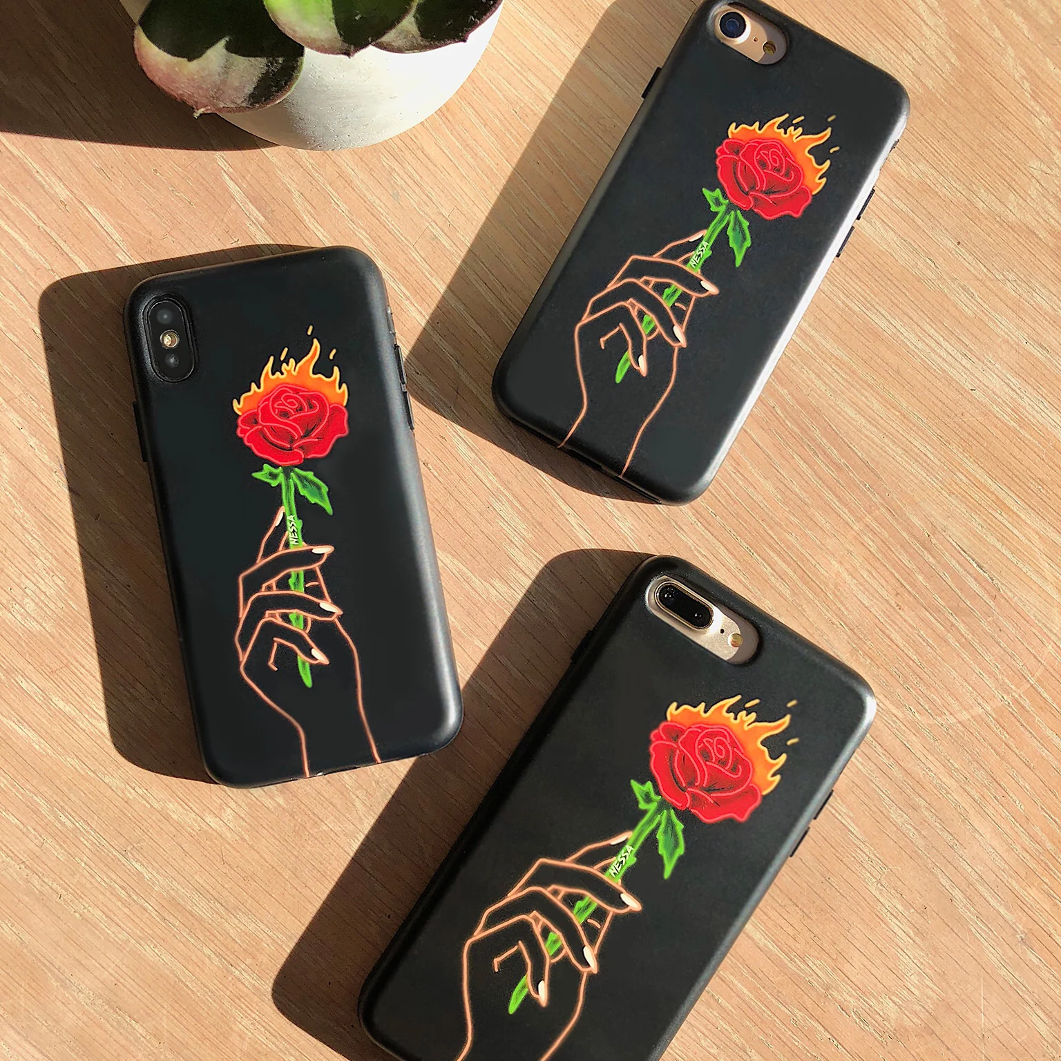 Neon Rose iPhone Case by Nessa - Image 2