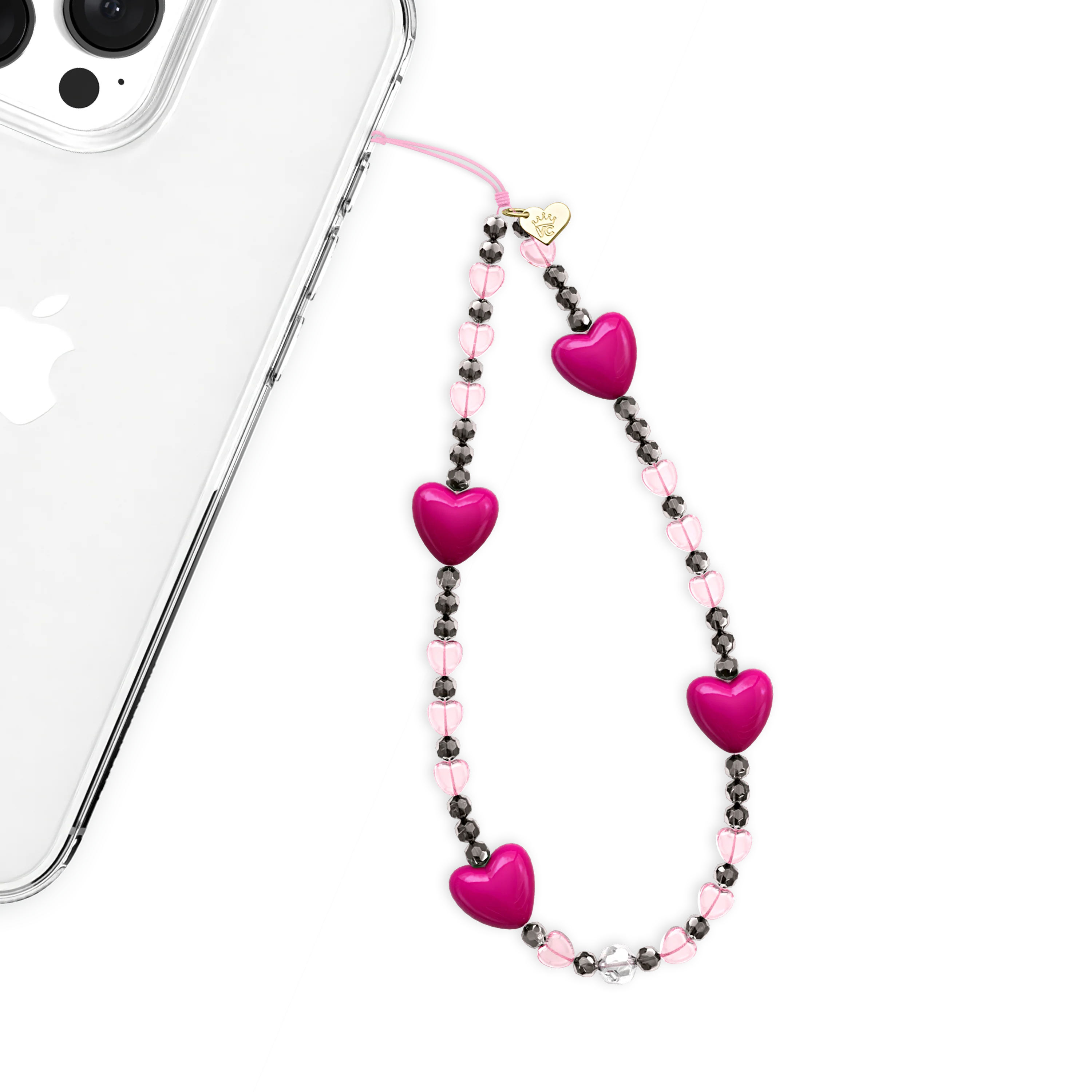 Pink & Black Heart Phone Charm