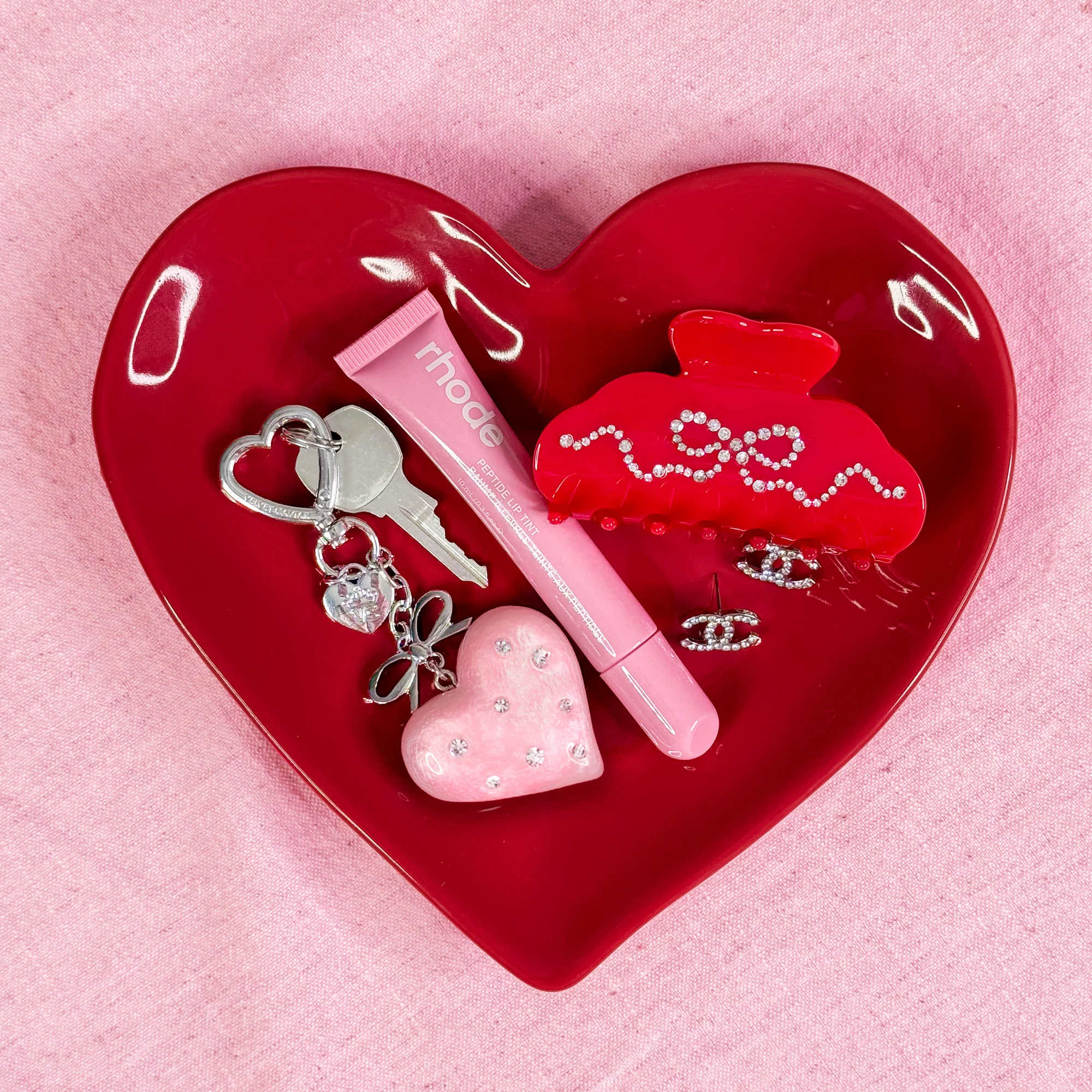 Pink Crystal Heart Bag Charm - Image 6