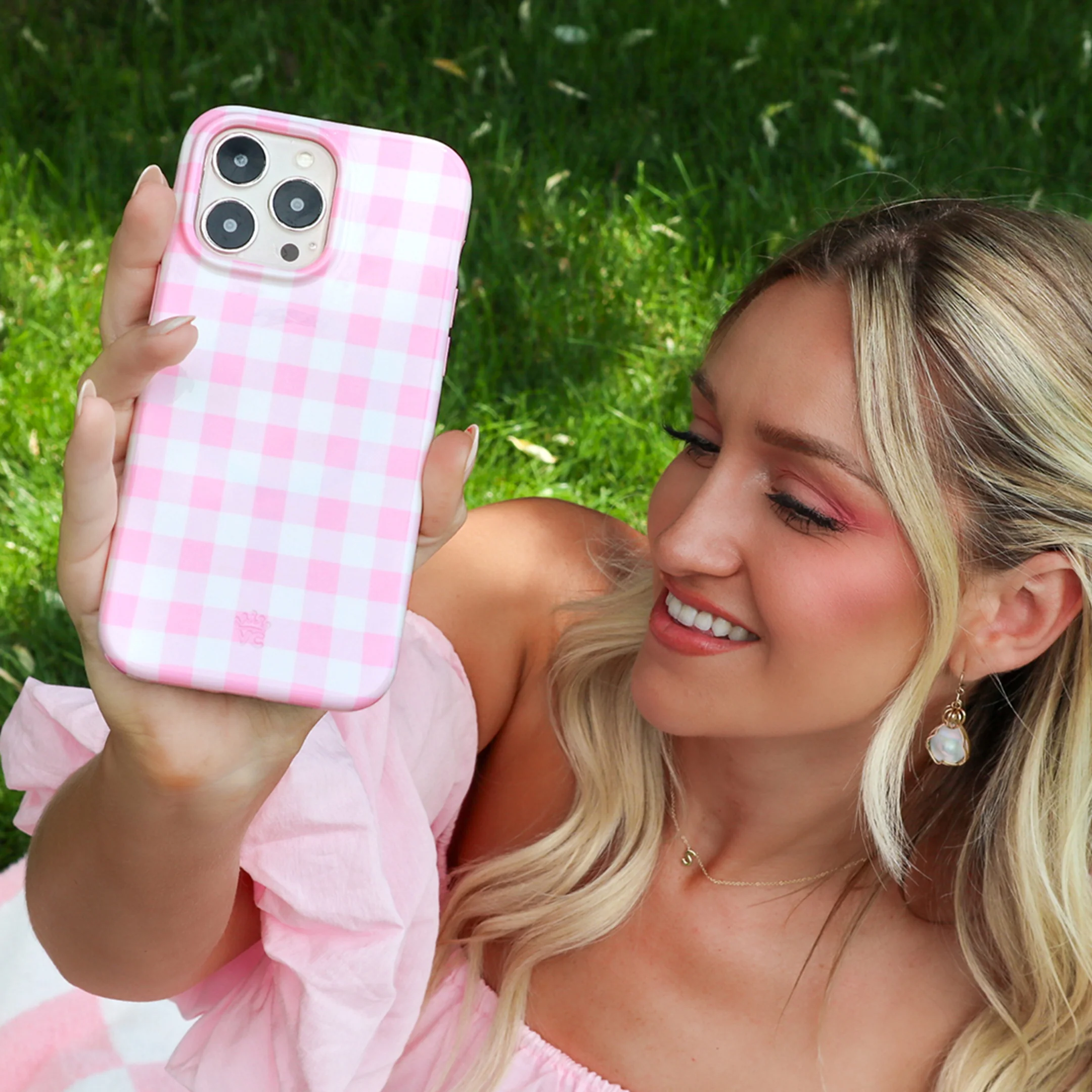Baby Pink Gingham iPhone Case - Image 32