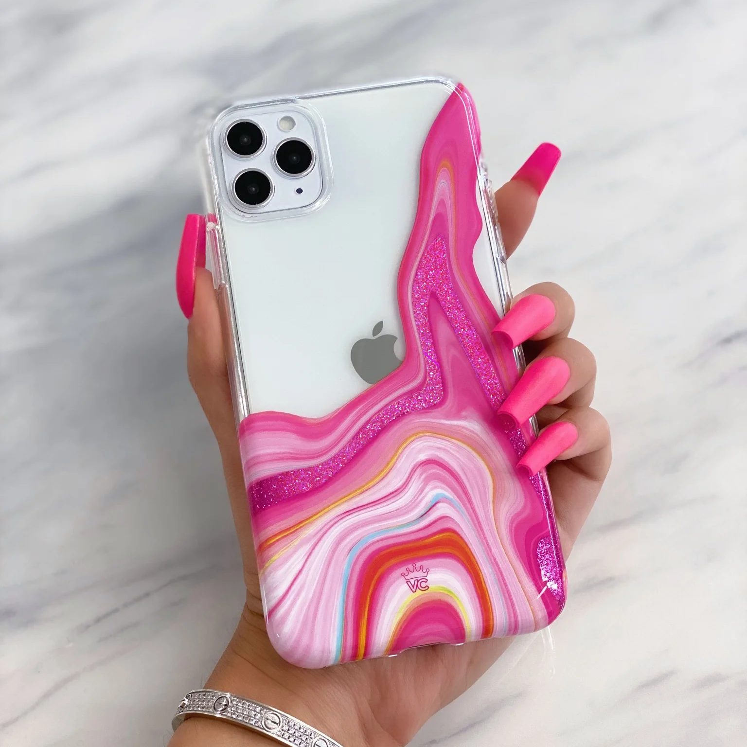 Pink Geode Glitter Clear iPhone Case - Image 14