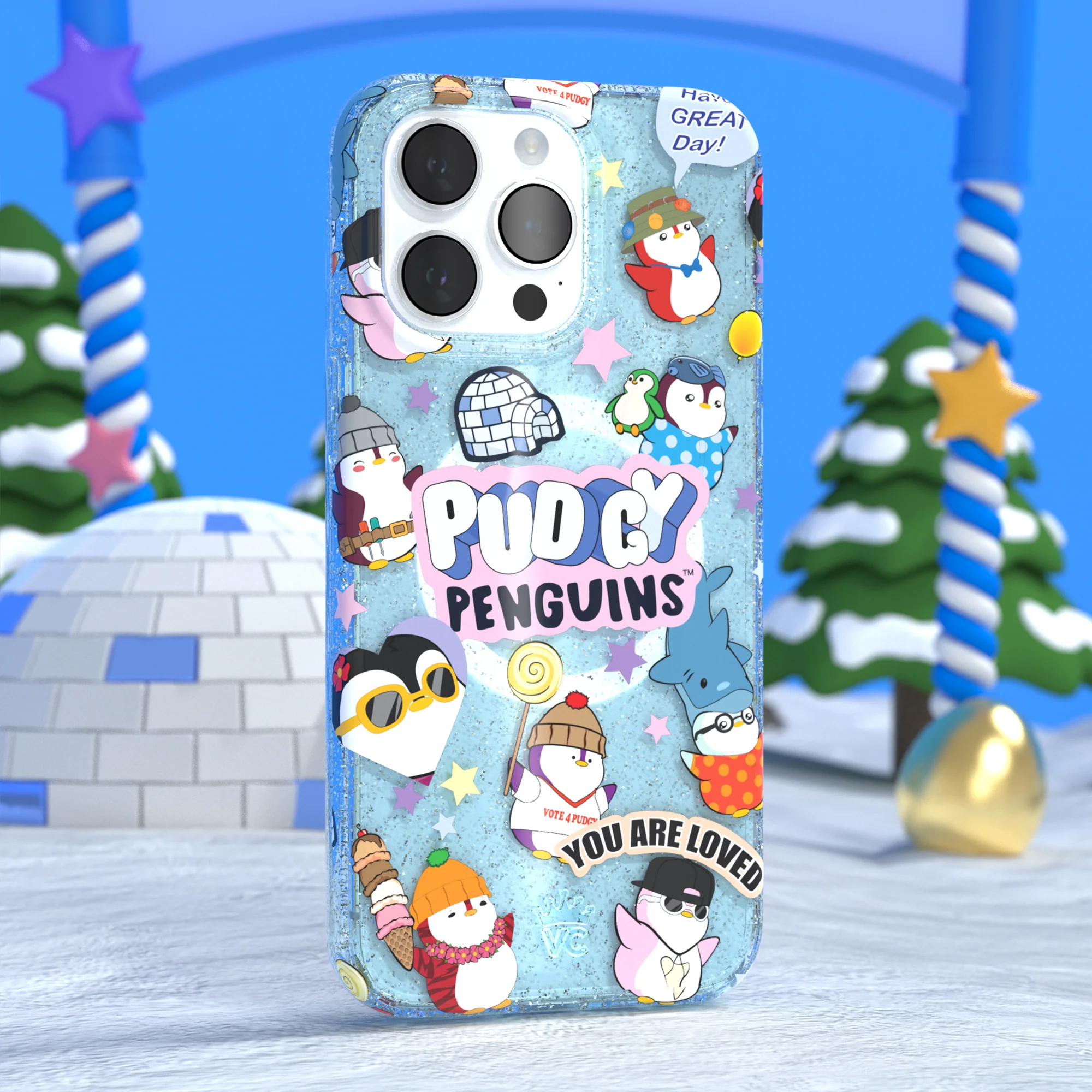 Pudgy Penguins Iceberg Glitter iPhone Case - Image 74