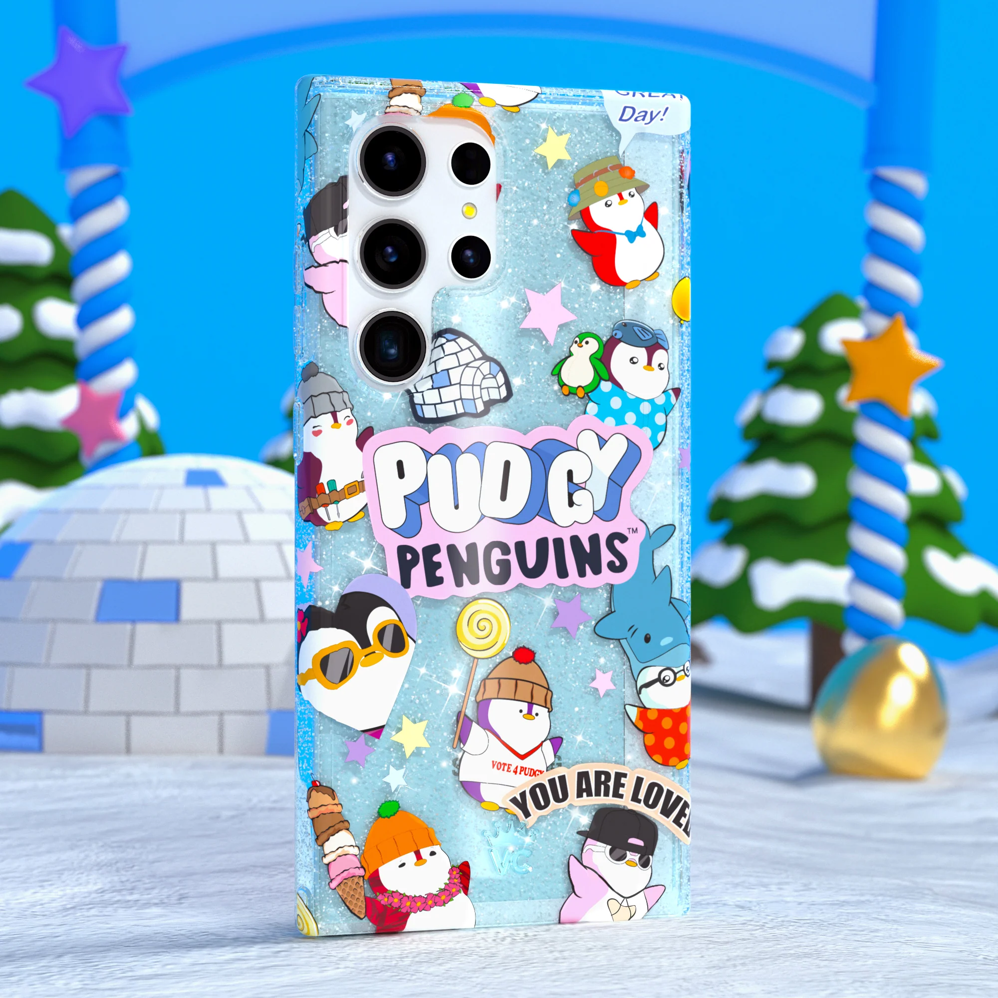 Pudgy Penguins Iceberg Glitter Samsung Case - Image 2