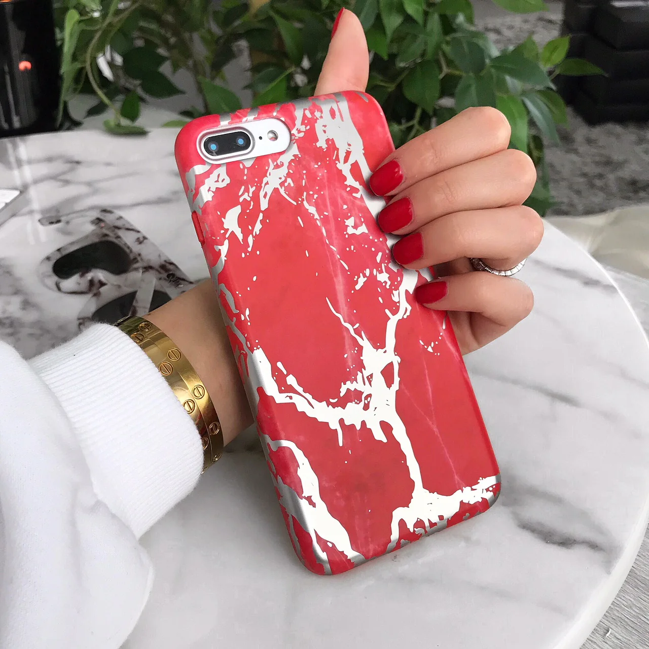 Red Marble Silver Chrome iPhone Case - Image 16