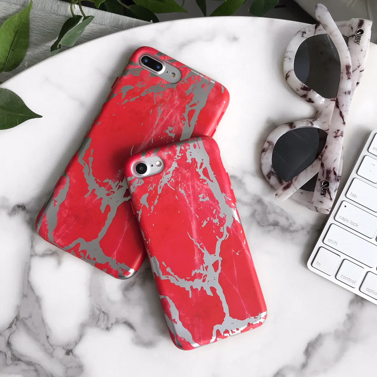 Red Marble Silver Chrome iPhone Case - Image 42