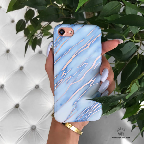 Sky Blue Rose Gold Chrome Marble iPhone case - Image 10