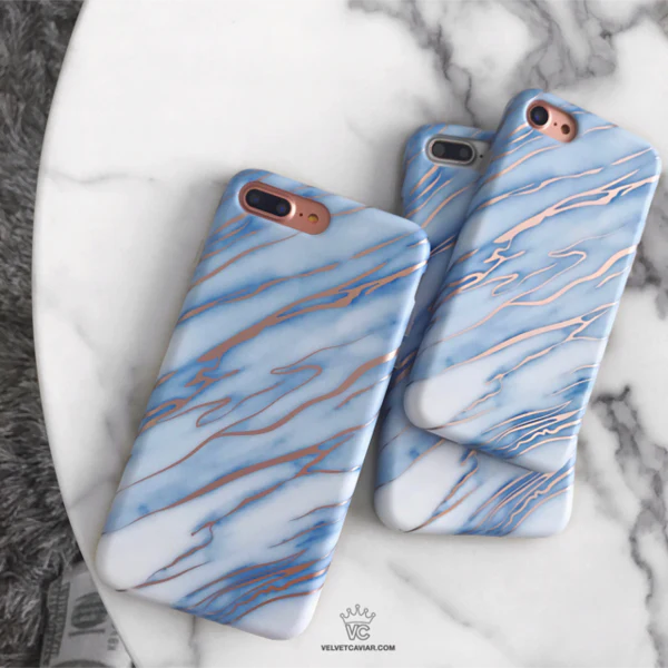 Sky Blue Rose Gold Chrome Marble iPhone case - Image 54