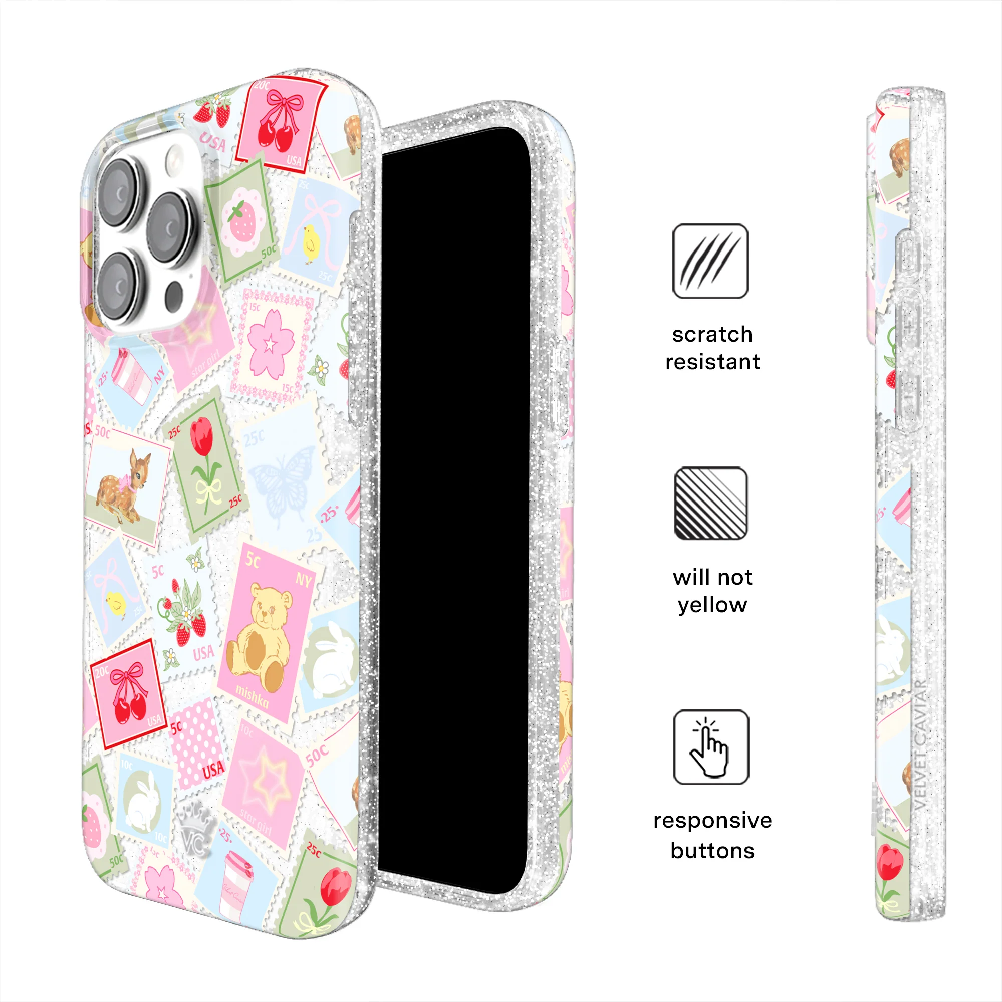 Spring Whimsy Stamps Glitter iPhone Case - Image 35