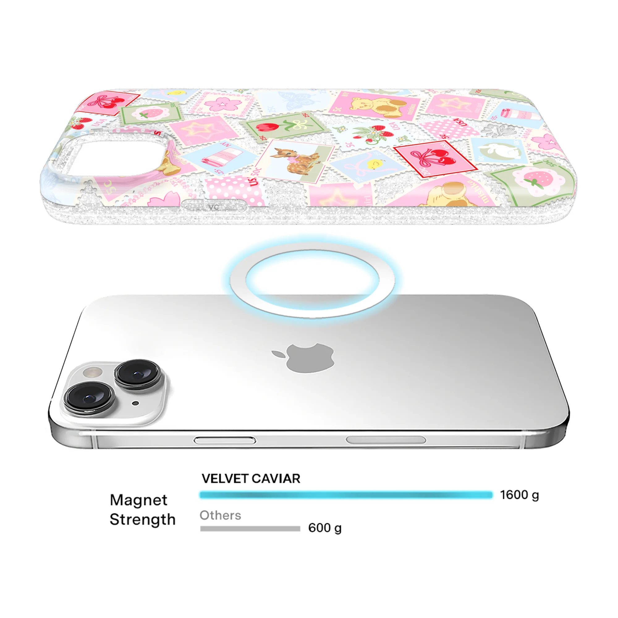 Spring Whimsy Stamps Glitter iPhone Case - Image 4