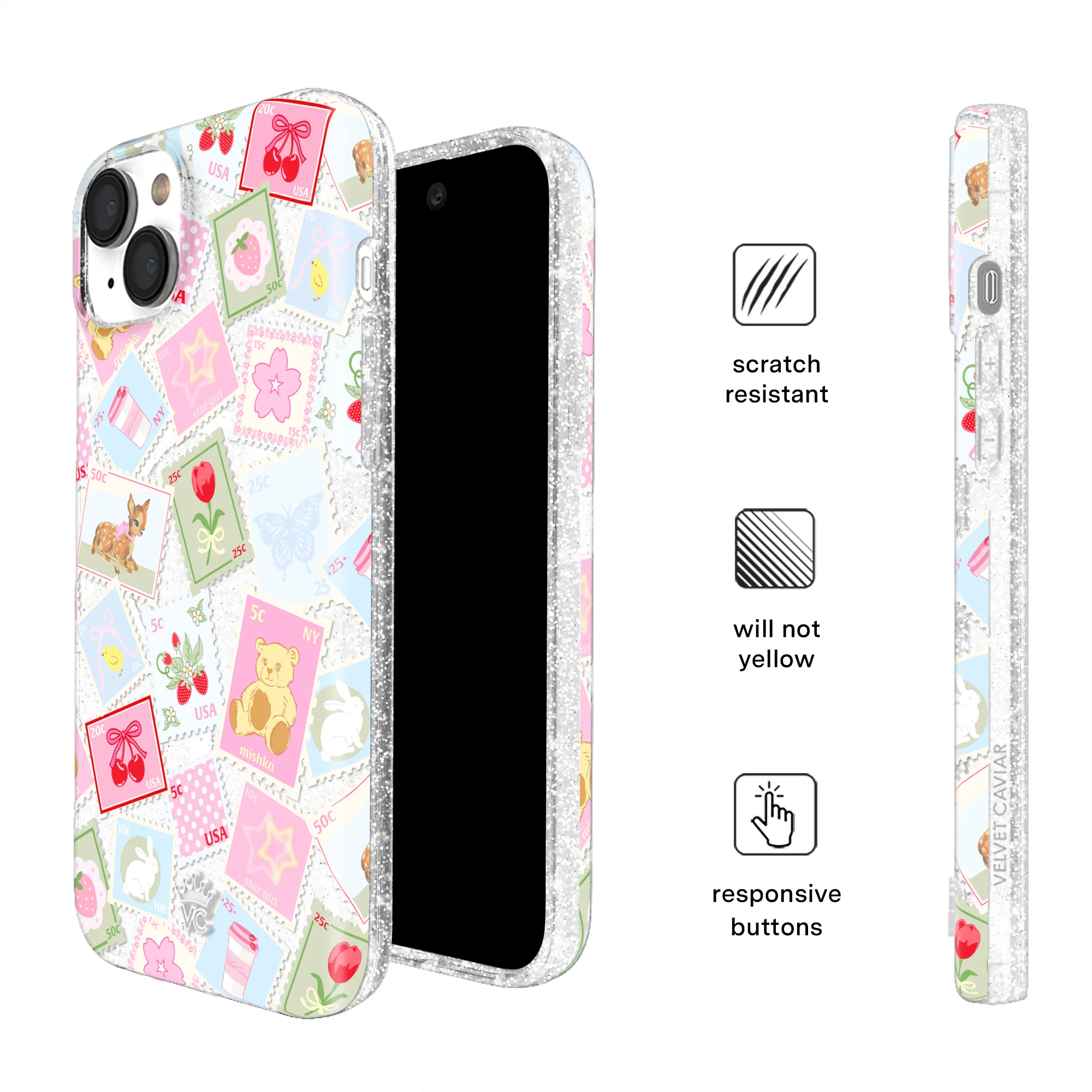 Spring Whimsy Stamps Glitter iPhone Case - Image 40
