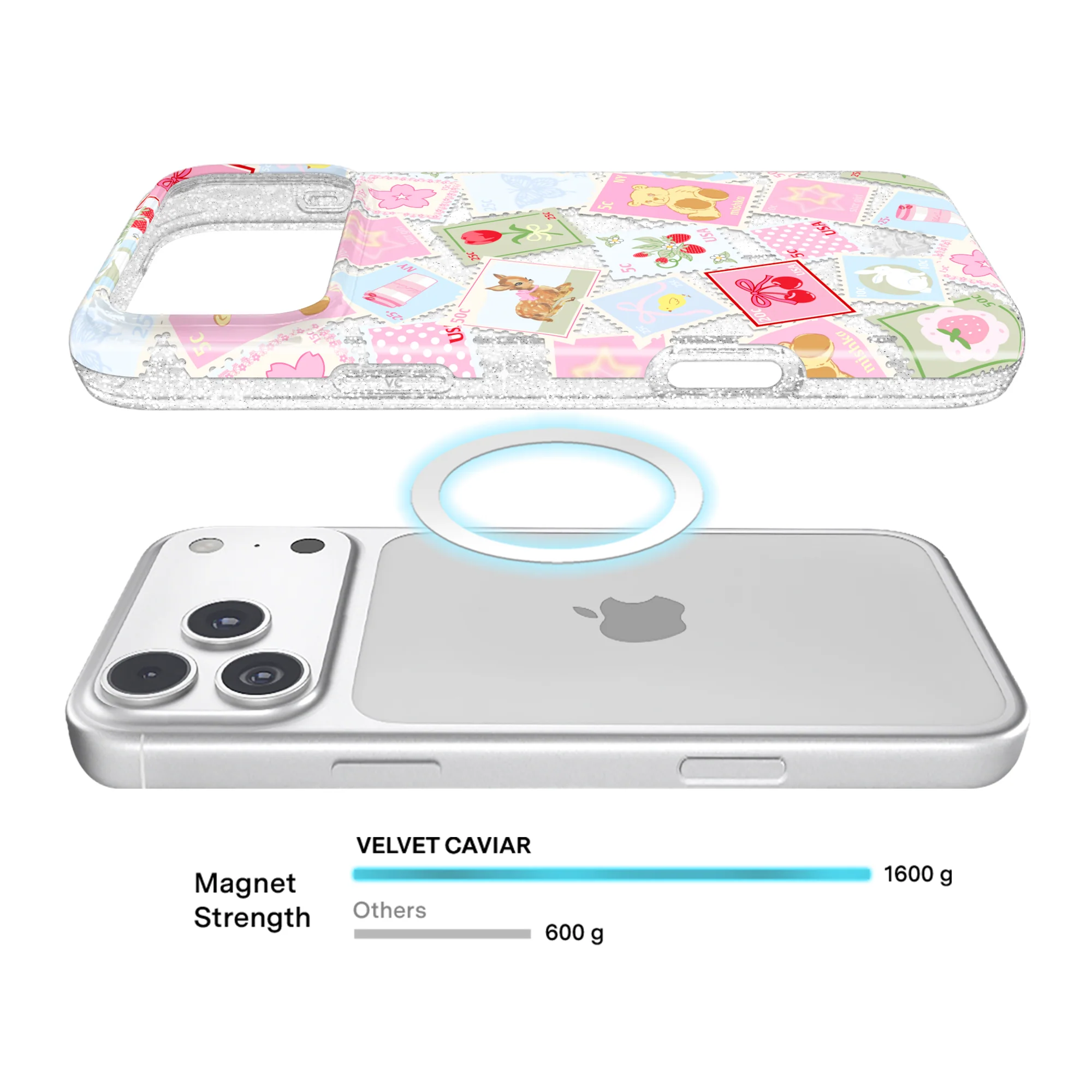 Spring Whimsy Stamps Glitter iPhone Case - Image 54