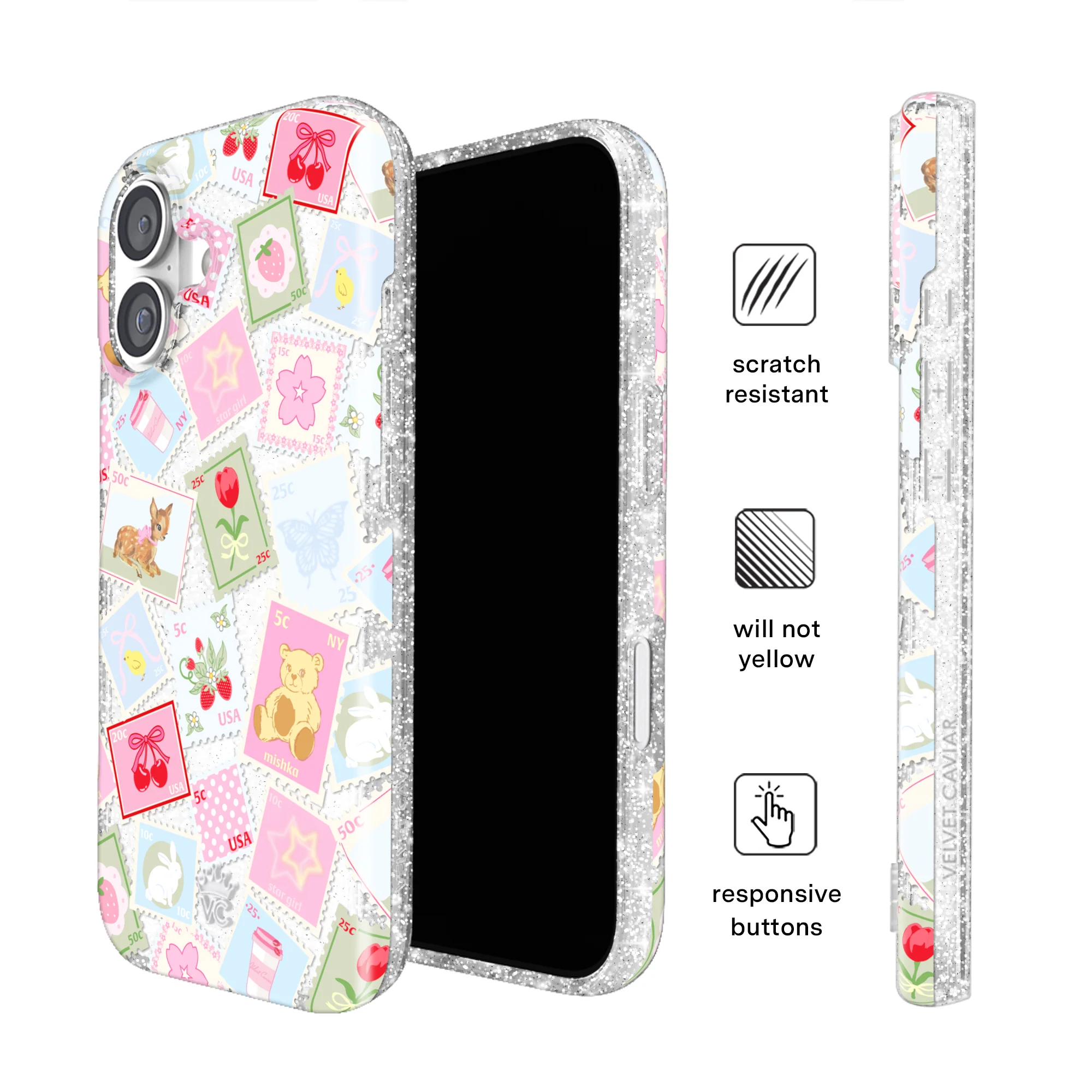 Spring Whimsy Stamps Glitter iPhone Case - Image 60
