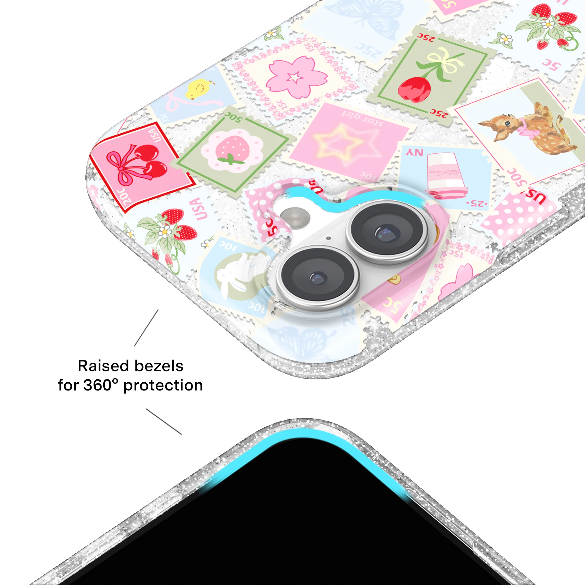 Spring Whimsy Stamps Glitter iPhone Case - Image 63