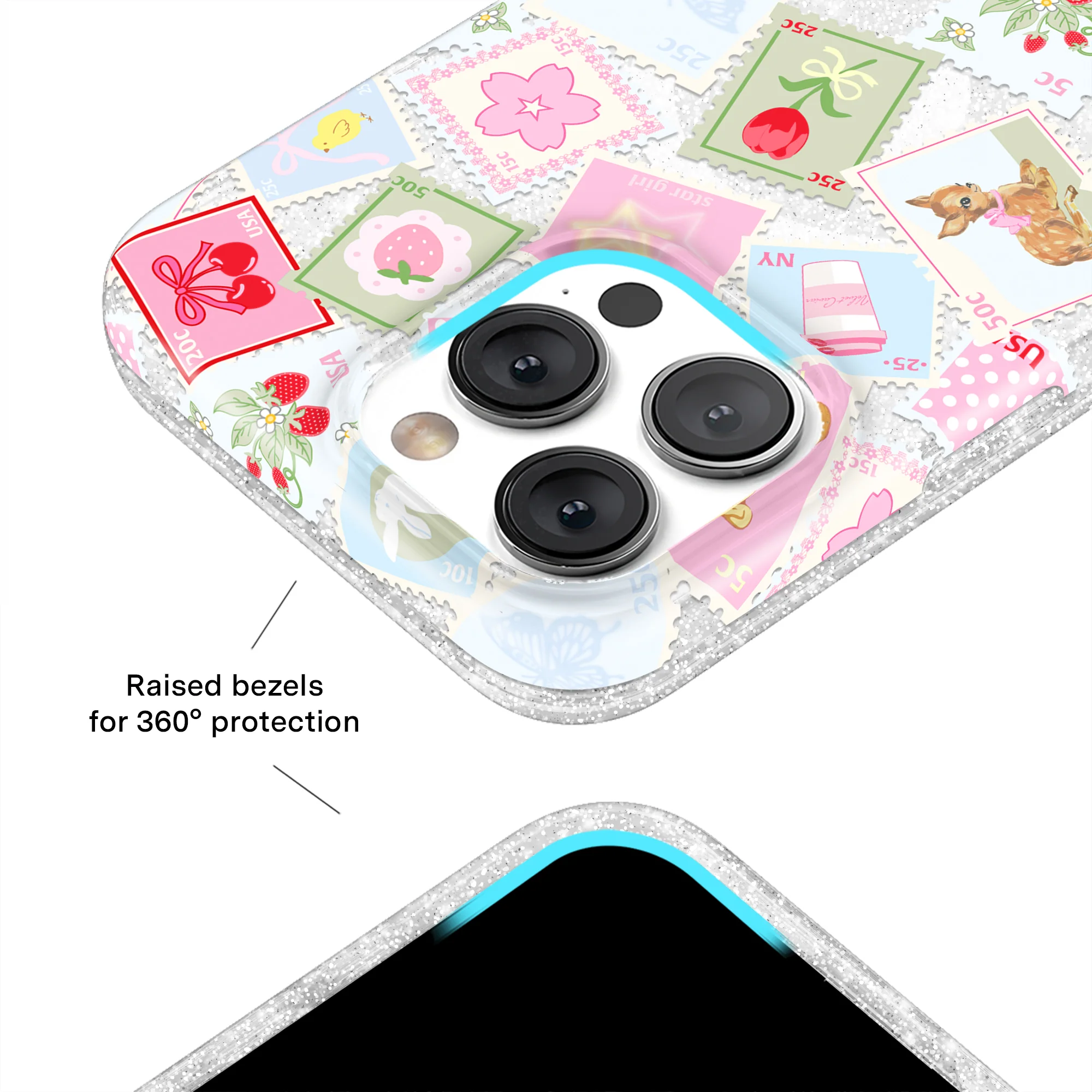 Spring Whimsy Stamps Glitter iPhone Case - Image 8