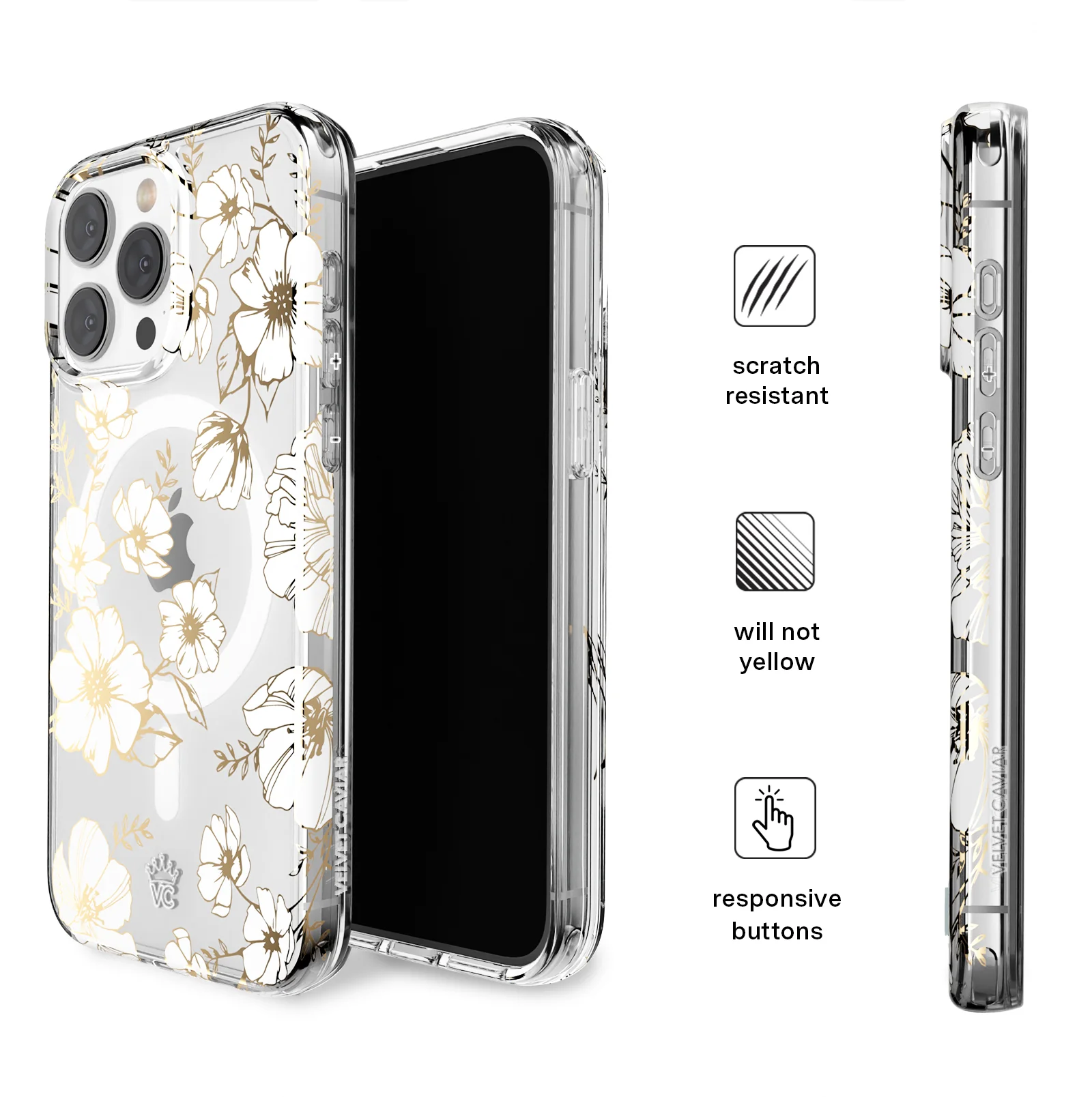 White and Gold Floral Clear iPhone Case - Image 135