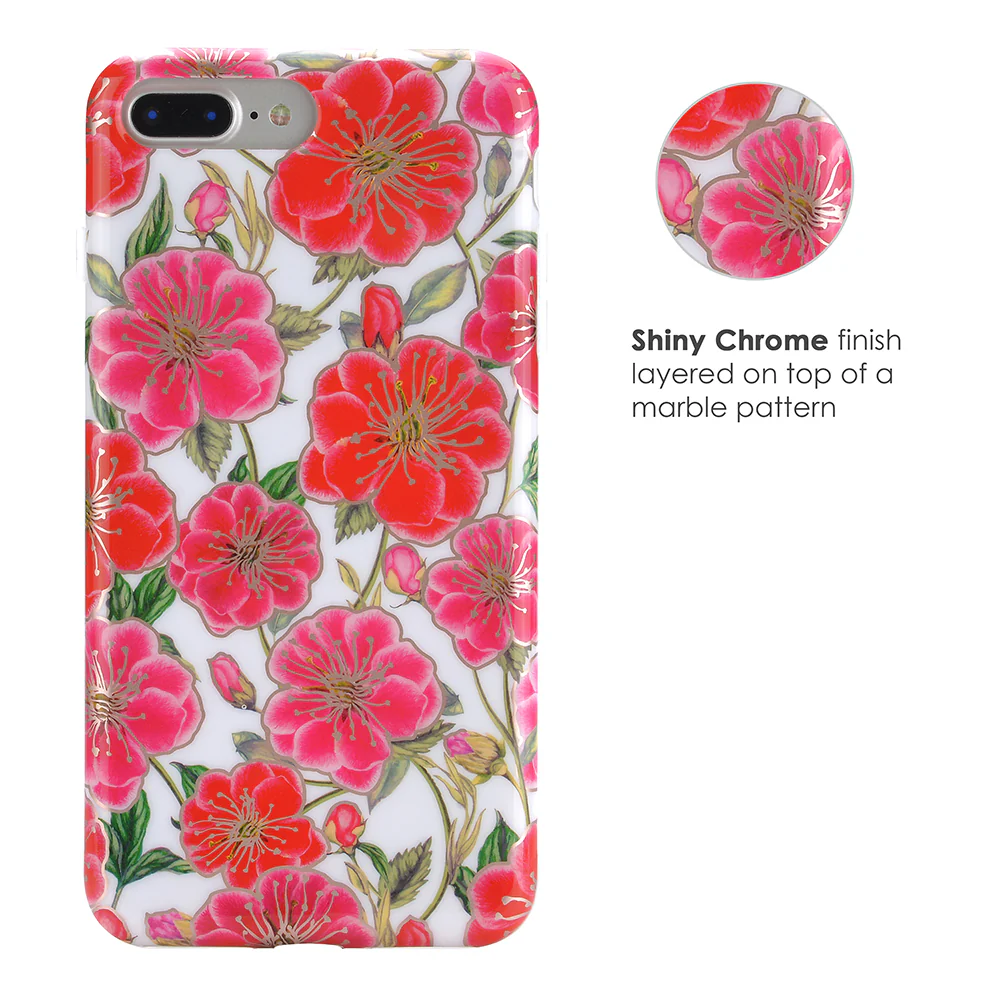 White Hibiscus Rose Gold Chrome Floral iPhone Case - Image 24
