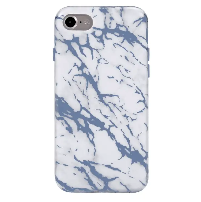 White Marble Blue Chrome iPhone Case