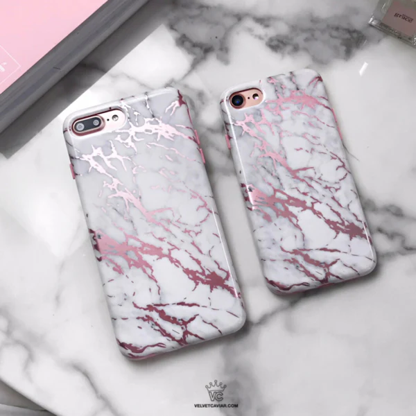 White Marble Pink Chrome iPhone Case - Image 47