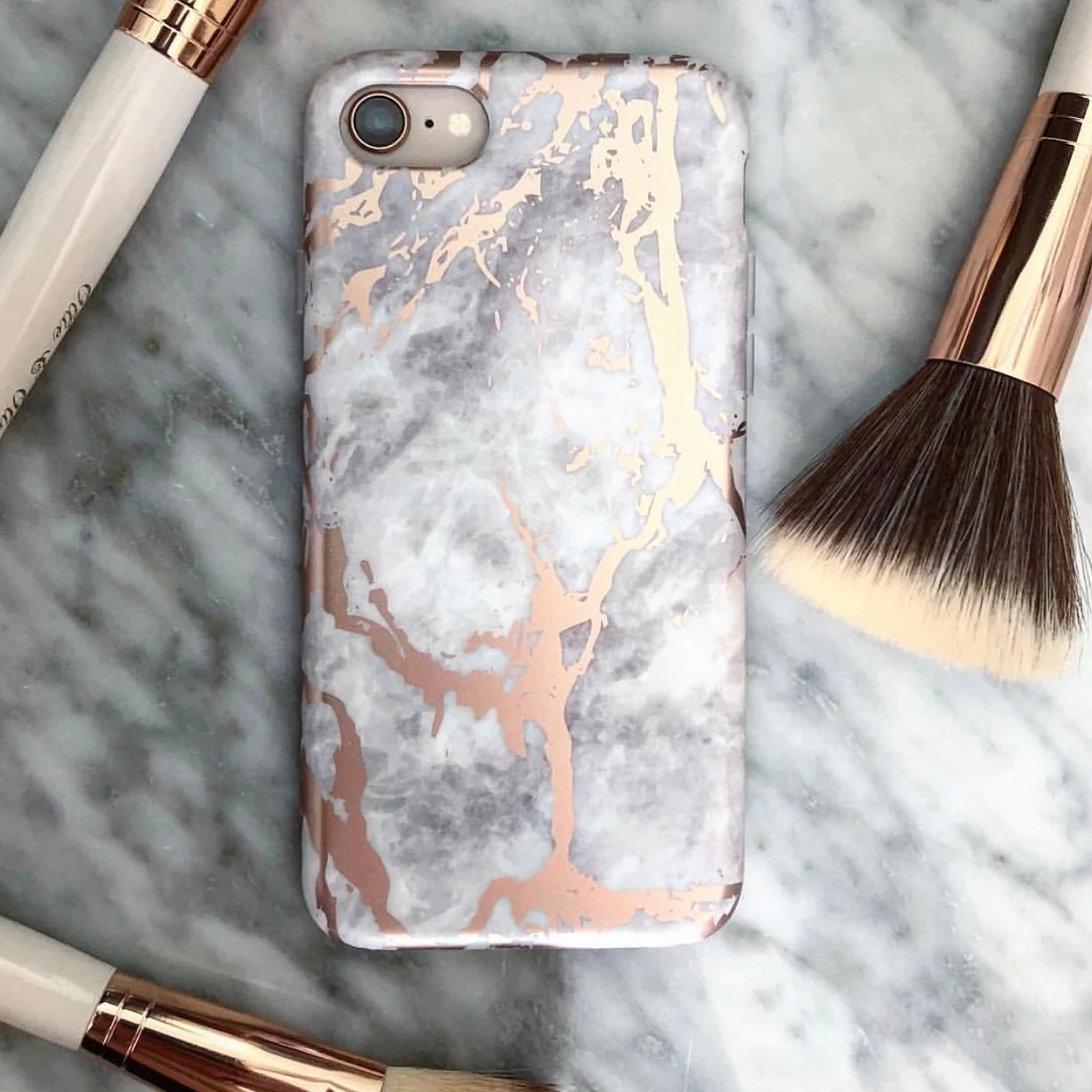 White Marble Rose Gold Chrome iPhone Case - Image 2