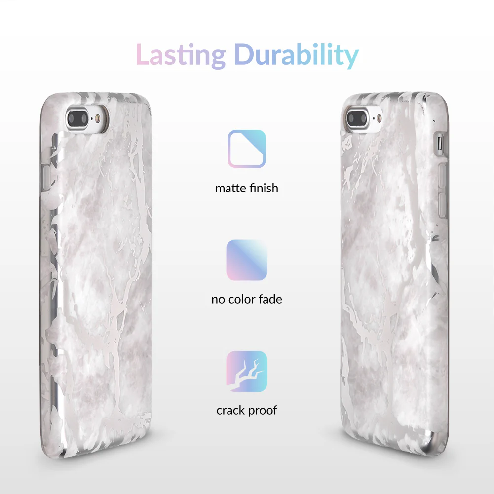 White Marble Silver Chrome iPhone Case - Image 19