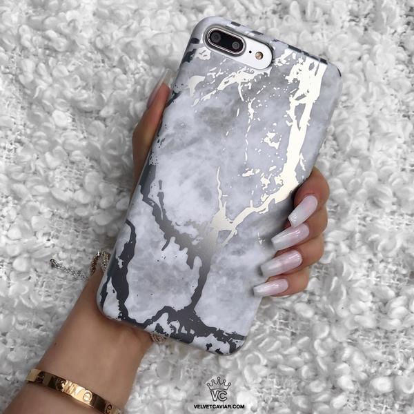 White Marble Silver Chrome iPhone Case - Image 47