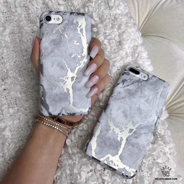 White Marble Silver Chrome iPhone Case - Image 56